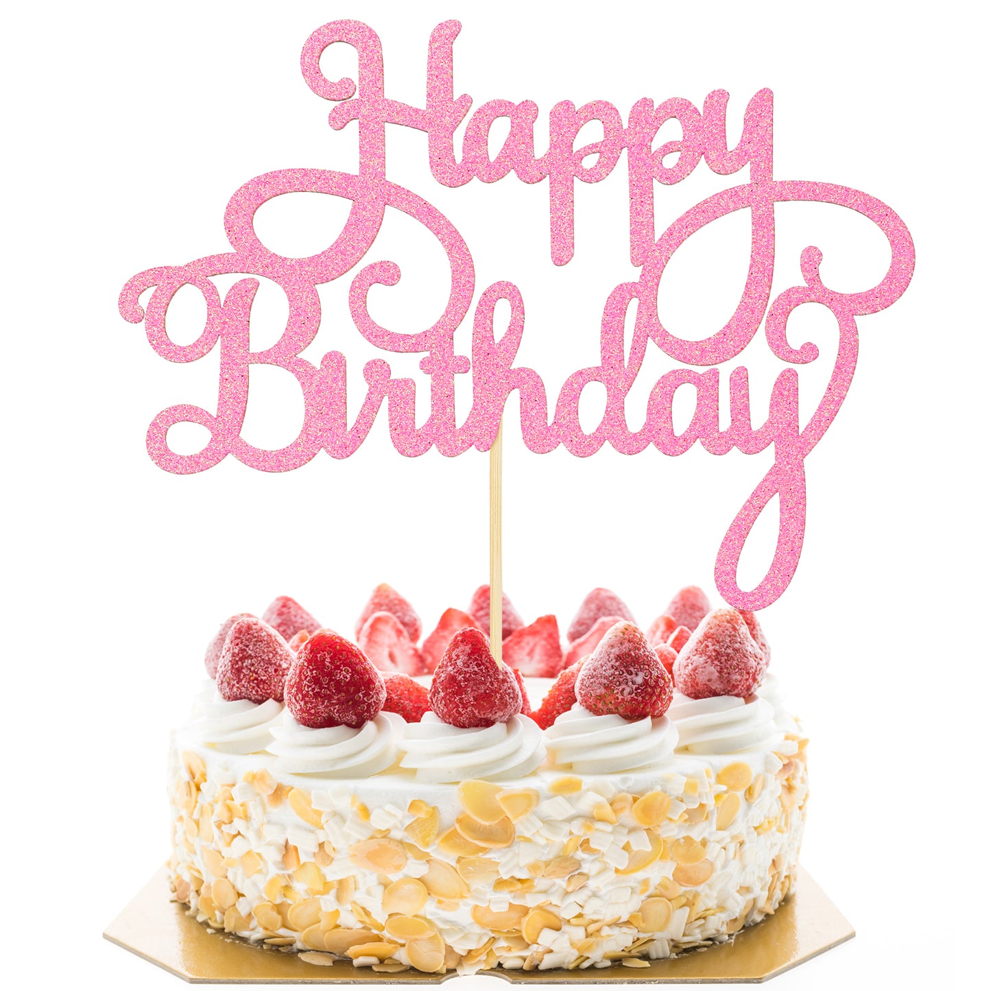 Happy Birthday Cake Topper Pink Cake Decorations Glitter Happy Birthday Cake Sign Pick Pink Cake Toppers Happy Birthday for Celebrating Anniversary Party Birthday Cake Decorations Supplies