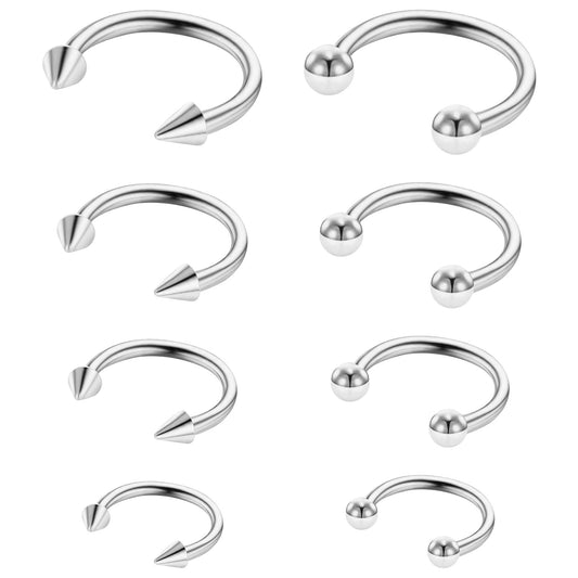 Telooco 8 Pcs 16G Septum Rings Surgical Steel Horseshoe Nose Ring Hoop Eyebrow Lip Navel Piercing Ring Earrings Septum Piercing Jewelry for Women Men 6/8/10/12mm (Silver)