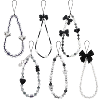 Tucnoeu 6 Styles Phone Charm Wrist Strap,Acrylic Camera Charm Strap,Black Beaded Phones Wrist Straps for Phone Bag Key Purse