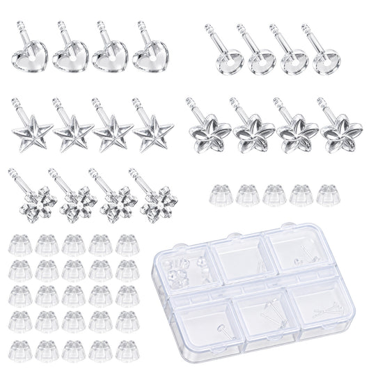 Ziuohaa 10 Pairs Plastic Earrings for School Invisible Clear Stud Earrings