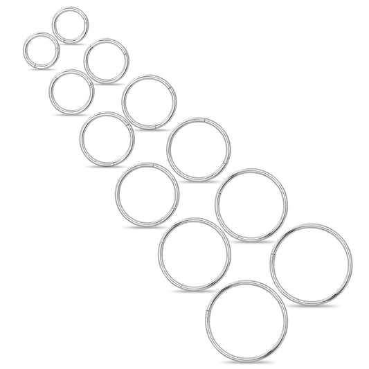 Yolev Surgical Steel Hinged Clicker Segment Rings, 12Pcs 16G Body Piercing Jewelry, Nose Rings Hoop Helix Cartilage Daith Tragus Conch Septum Lip Ring, 6-16MM Silver