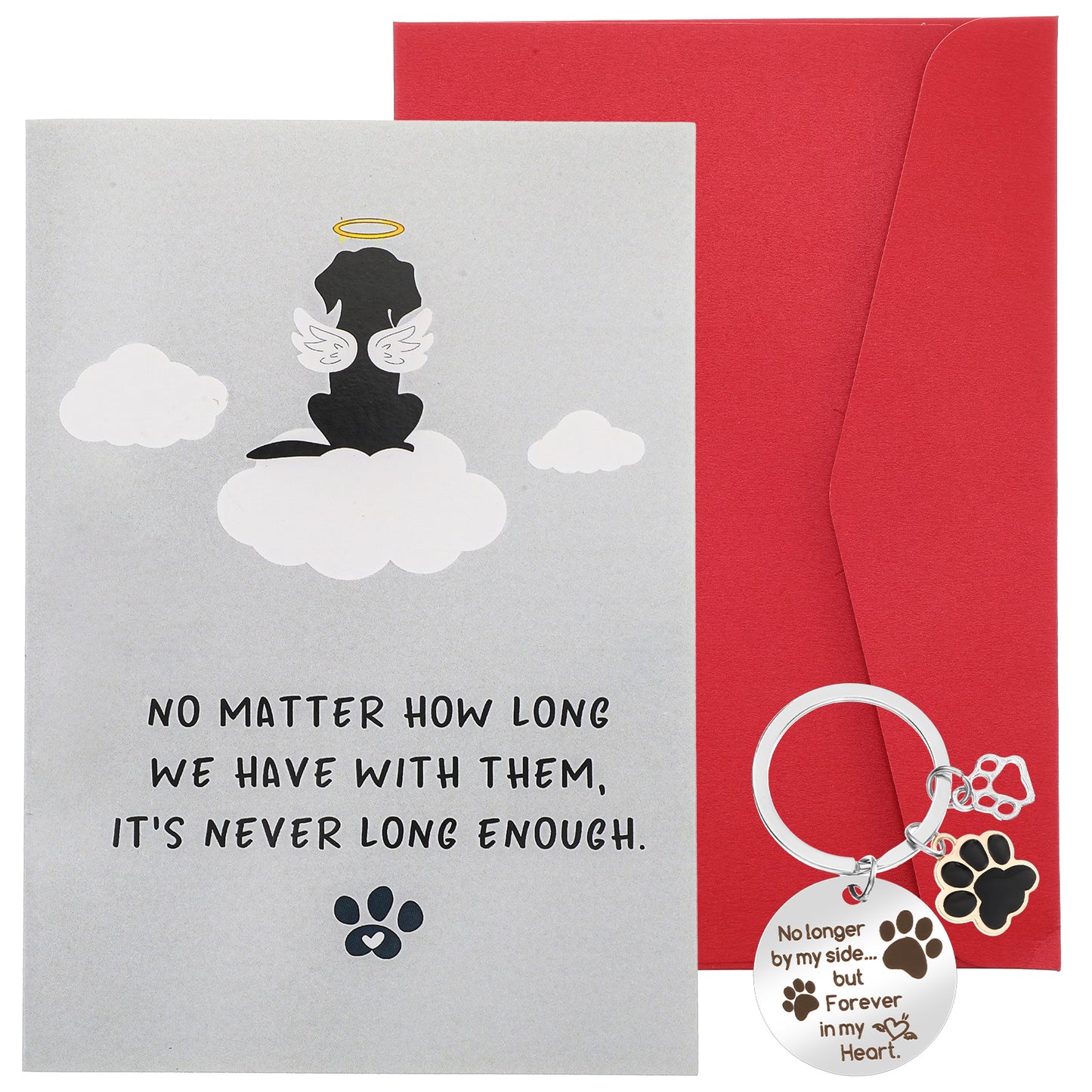 Dog Sympathy Card, Dog Memorial Gifts for Loss of Dogs, with a Dogs Paw Keychain, Pet Condolence Card for Pet Owner Lover