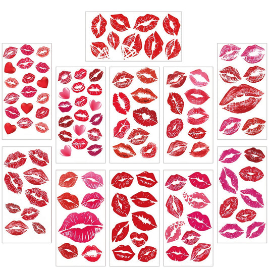 Kiss Tattoos Temporary Tattoos for Adults, Kiss Stickers Set (11 Sheets) | Waterproof Fake Tattoo for Body & Face | Bold Music Festival, Bachelorette Party Supplies, Valentines Day Gifts for Women