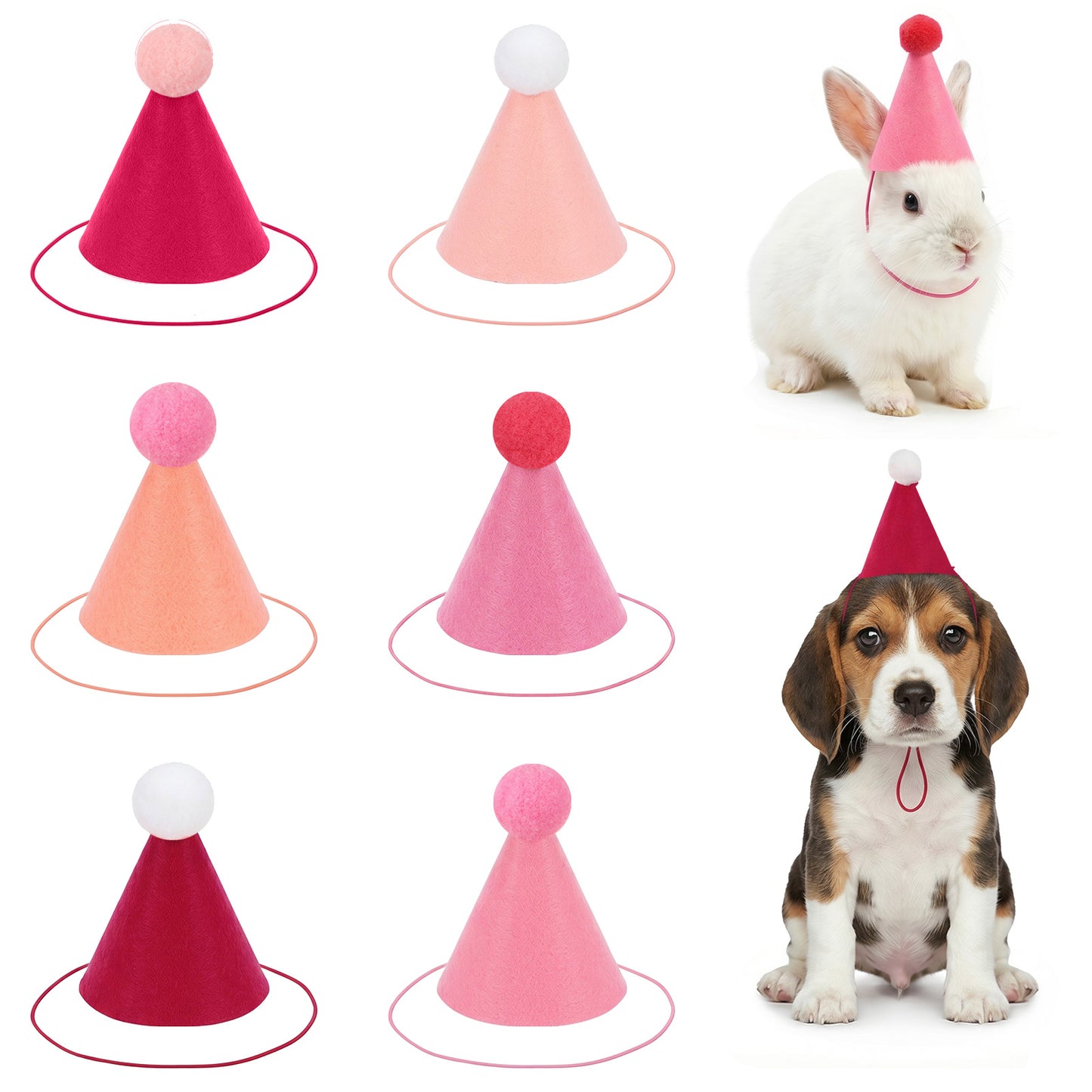 6 Pcs Mini Party Hats for Stuffed Animals Felt Pink Birthday Party Hats with Pom Poms Cone Small Birthday Hat for Stuffed Animals Cat Dog Rabbit Photo Props Adults Birthdays Decoration