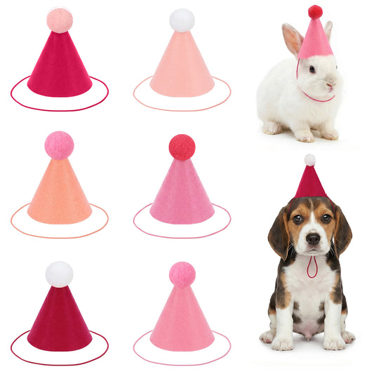 6 Pcs Mini Party Hats for Stuffed Animals Felt Pink Birthday Party Hats with Pom Poms Cone Small Birthday Hat for Stuffed Animals Cat Dog Rabbit Photo Props Adults Birthdays Decoration