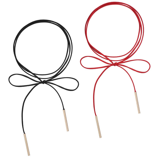 Gemoioio Velvet Choker Necklace for Women – Gothic Bow Knot Long Wrap Choker with Gold Tube Pendant – Sexy Rope Tie Collar Necklace for Party Boho Gothic Outfit Accessories (Red & Black)