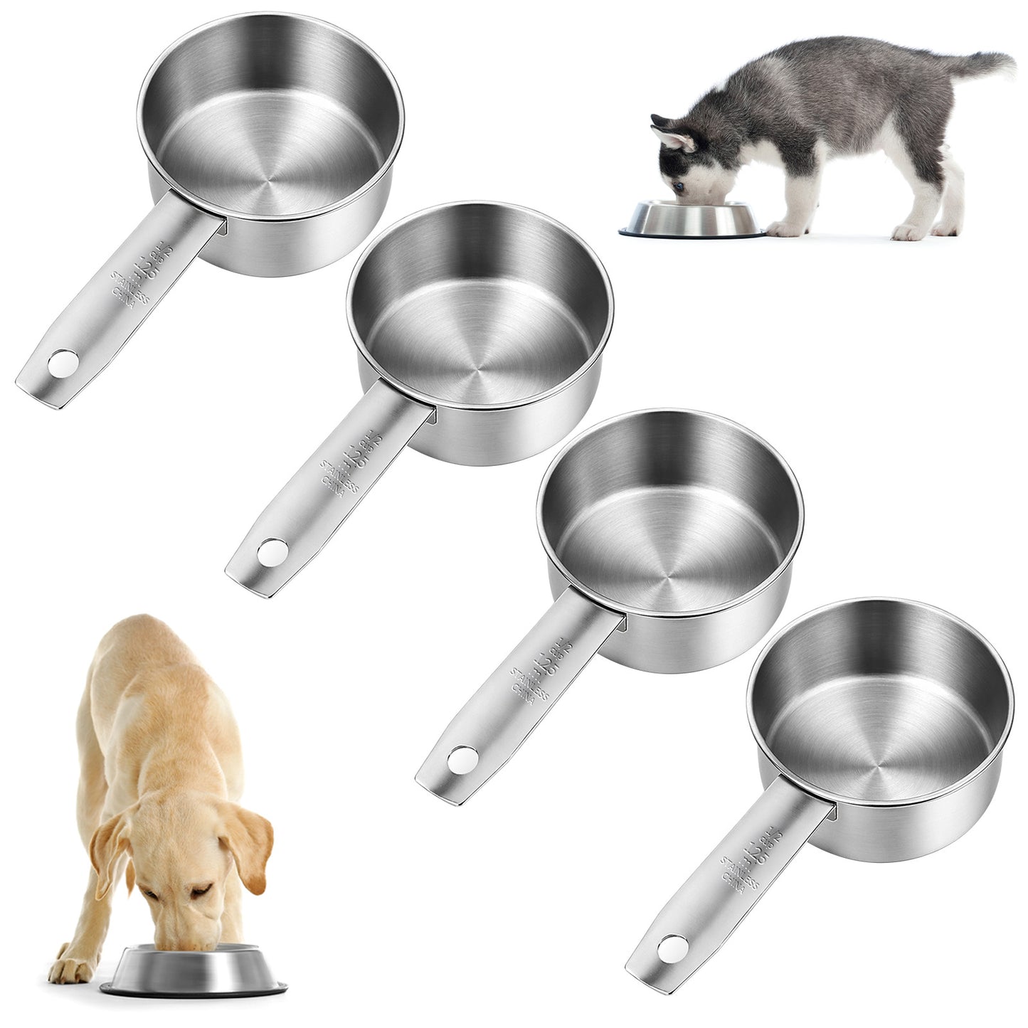 4 Pcs 1/2 Cup Dog Food Scoop 1/2 Cup Measuring Scoop 125 ml Stainless Steel Measuring Cups for Feeding Pet, Wet and Dry Ingredients