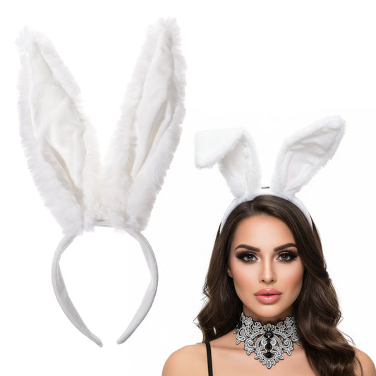 Tucnoeu White Bunny Ears Headband – Furry Cute Rabbit Ears Headbands Bunny Easter Headband, Easter Bunny Ears, Flexible Wire Inside for Shapeable Styles for Cosplay, Halloween Costume Parties