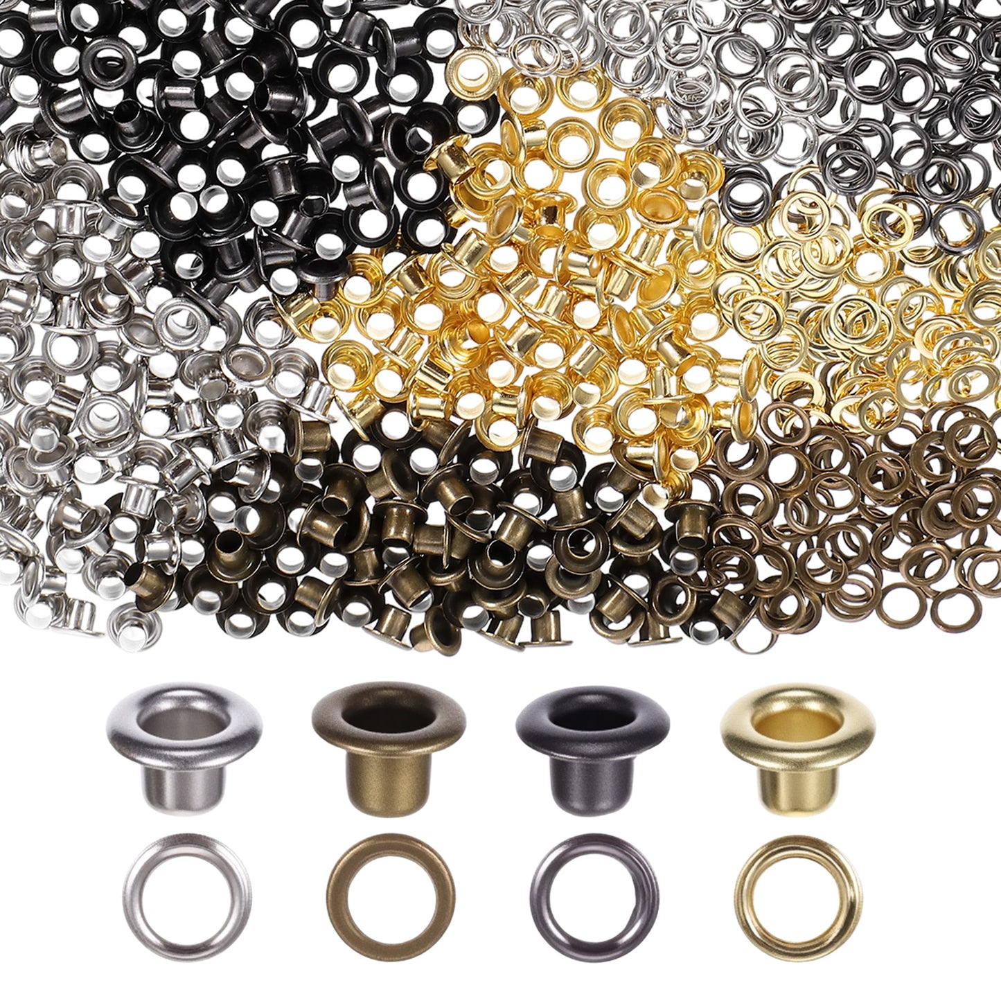 240 Pcs Grommet Tool Kit, 1/4 Inch (3mm Inside) Metal Eyelet Set, 240 PCS Gold/Silver/Copper/Black Grommets & Washers for Leather, Fabric, Tarps, Belts, Shoes, DIY Crafts