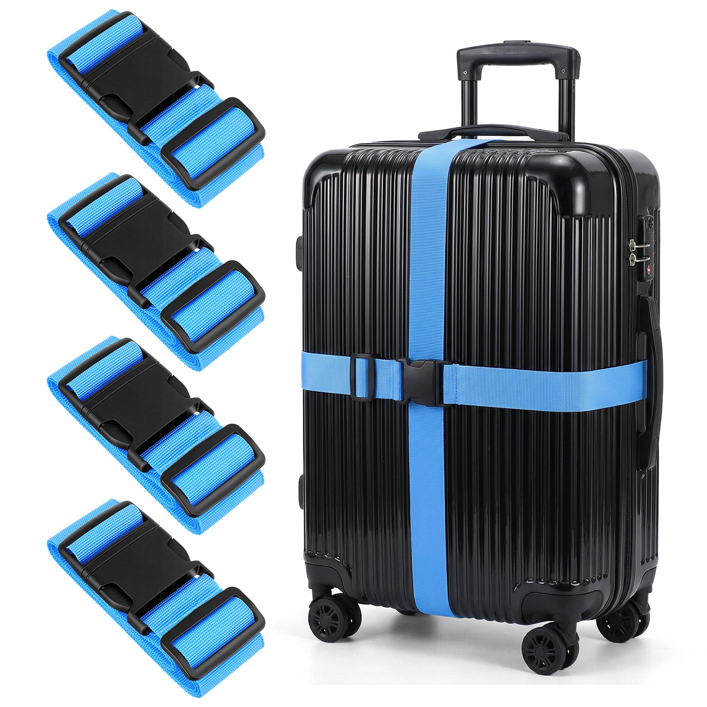 4 Pcs Heavy Duty Luggage Straps For Suitcases - Adjustable suitcase straps - 70in x 2 in