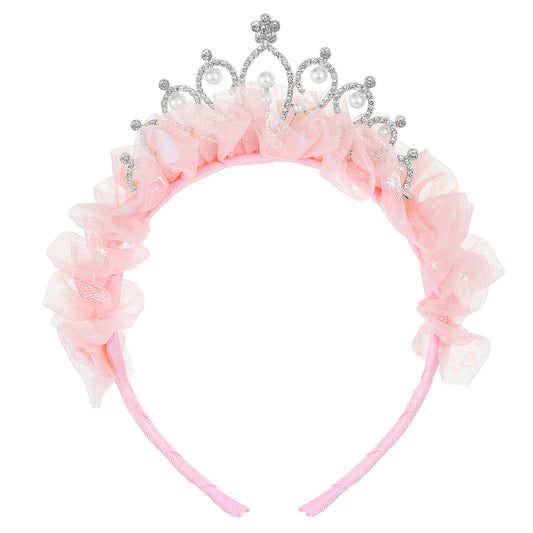 Lusofie Crown Headband 1Pcs Princess Tiara Glitter Toddler Headband Princess Crown for Birthday Party Fairy Costume Hair Accessories (Pink)