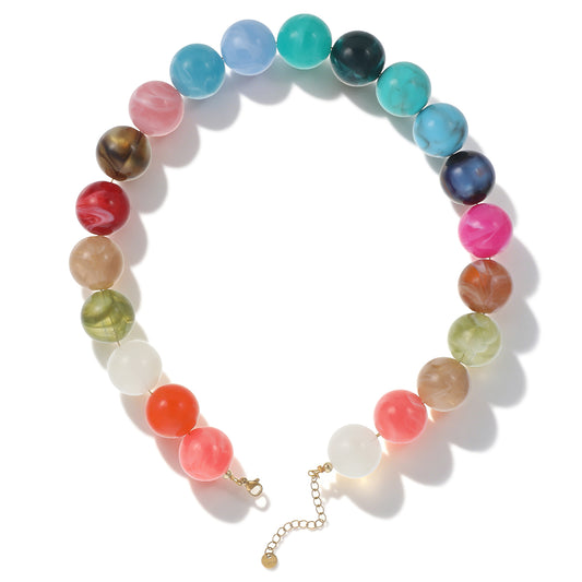 Yolev Chunky Beaded Necklaces for Women, Boho Statement Necklace, Colorful Resin Rainbow Necklace for Women Summer Beach Statement Jewelry Gifts