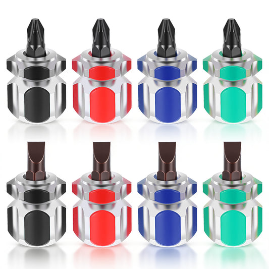 8Pcs Stubby Screwdriver Set - Sewing Machine Screwdriver Ultra Short Screwdrivers Tool, Flat Head Stuby Screwdrivers for DIY Repairing Sewing Projects (4 Colors)