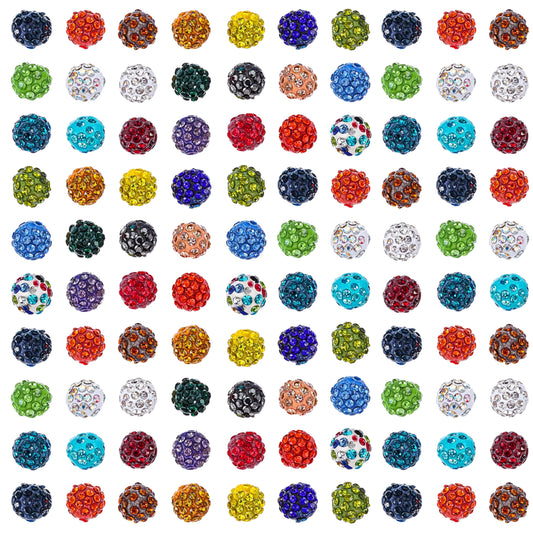 100pcs 10mm Rhinestone Beads for Pen，Clay Disco Ball Beads for Jewelry Making，Sparkly Diamond Rhinestone Spacer Beads for Bracelets，Multicolor Round Charms Diamond Beads for DIY