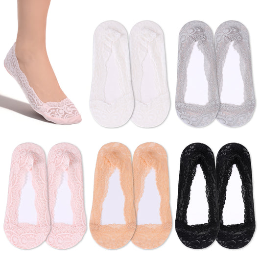 Josojoou 10Pairs No Show Socks Womens for Flats, Non Slip Lace Socks Women, Invisible Ballet Flat Sock, for High Heels, Loafers, Sneakers