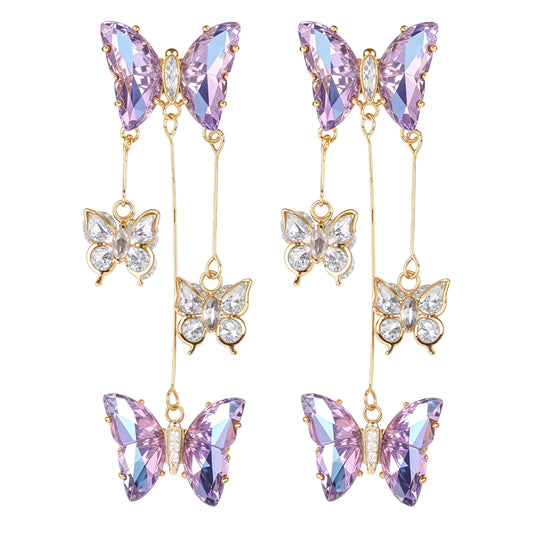 Purple Butterfly Earrings,Brilliant Butterfly Earrings for Women With Long Tassel,Purple Dangle Earrings for Women,Butterfly Dangle Earrings for Women Suitable for Dress,Jumpers, Dresses