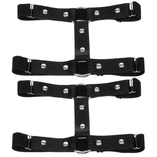 Lusofie 2pcs Garter with Anti-Slip Clips 2 Rows Punk Gothic Thigh Garter Adjustable Elastic Leather Black Garters for Brides Ring Body Harness, Halloween Body Chain Accessories Jewelry for Women