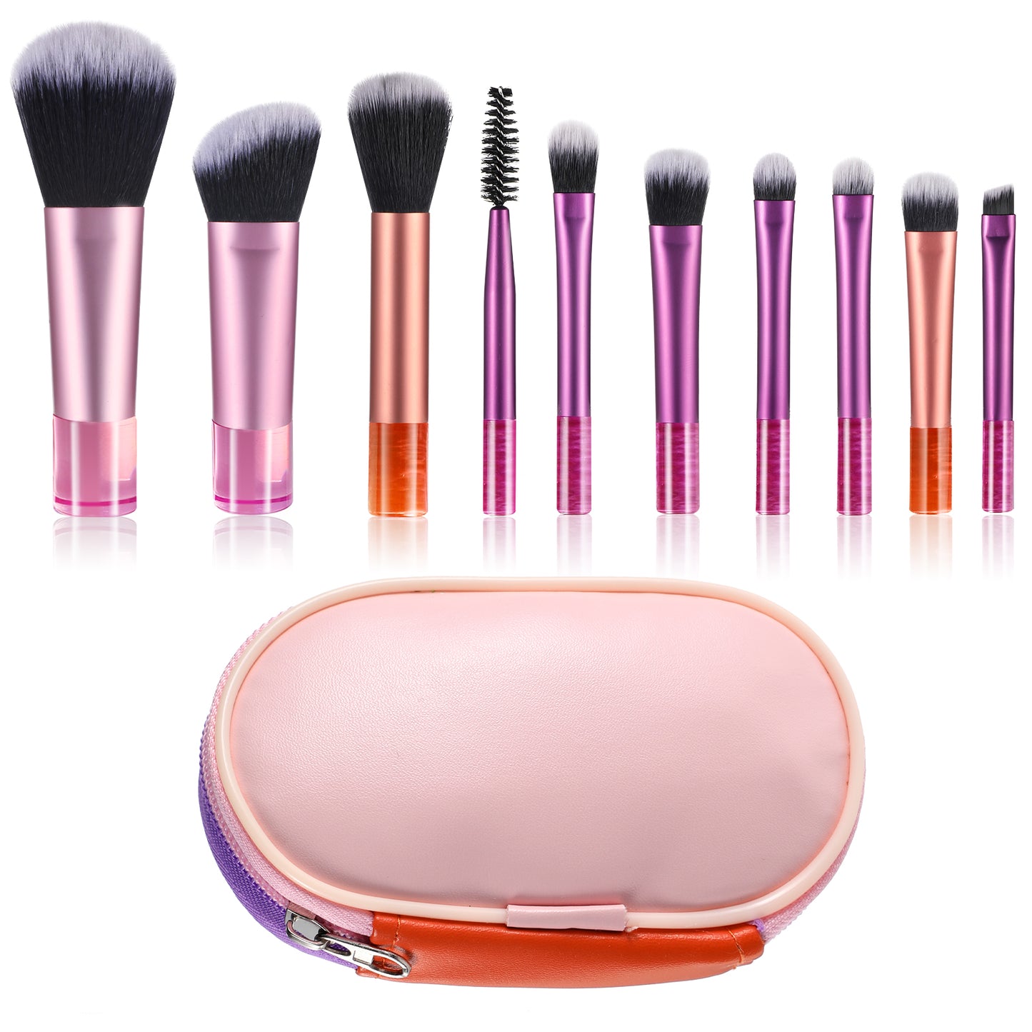 10 pcs Travel Makeup Brushes Set Mini Makeup Brushes Travel Size Makeup Brushes with Pack Portable Cosmetic Travel Makeup Brushes Full Complete Eyeshadow Foundation Shadow Contour Blush(pink)