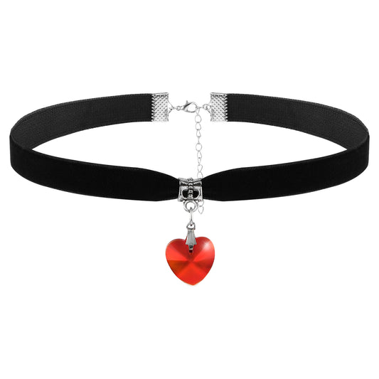 Yolev Vintage Black Choker Necklace for Women, Velvet Drip oil Red Heart Black Choker, Valentines Day Halloween Cosplay Party Jewelry, Adjustable Length from 10-14 Inches(red)
