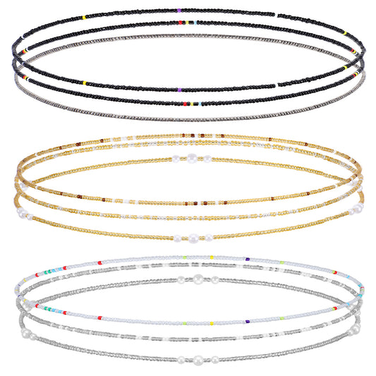 9Pcs Belly Beads for the Waist - Stretchy African Waist Beads for Weight Loss For Bikini Beach Summer - Gold White Black Belly Chain