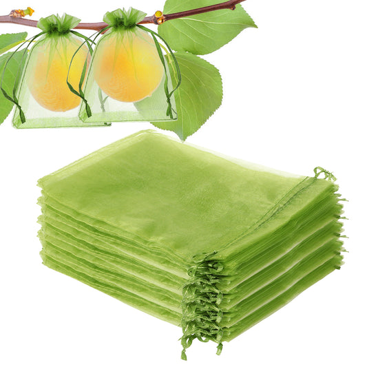 100 Pieces Green Fruit Protection Bags Fruit Protection Bags Fruit Netting Bags with Drawstring for Protecting Vegetable Net Cover Reusable Mesh Bag for Garden Apple Trees(15 * 20cm)