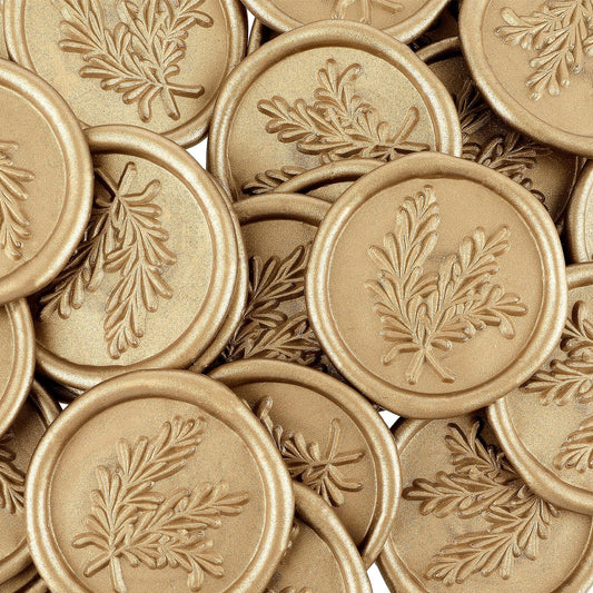 Wax Seal Stickers 25Pcs Gold Wax Stamp Stickers Vintage Wedding Invitation Stickers for Birthday Party Gift Wrap Supply(Rosemary Pattern, 1.18inch/30mm)