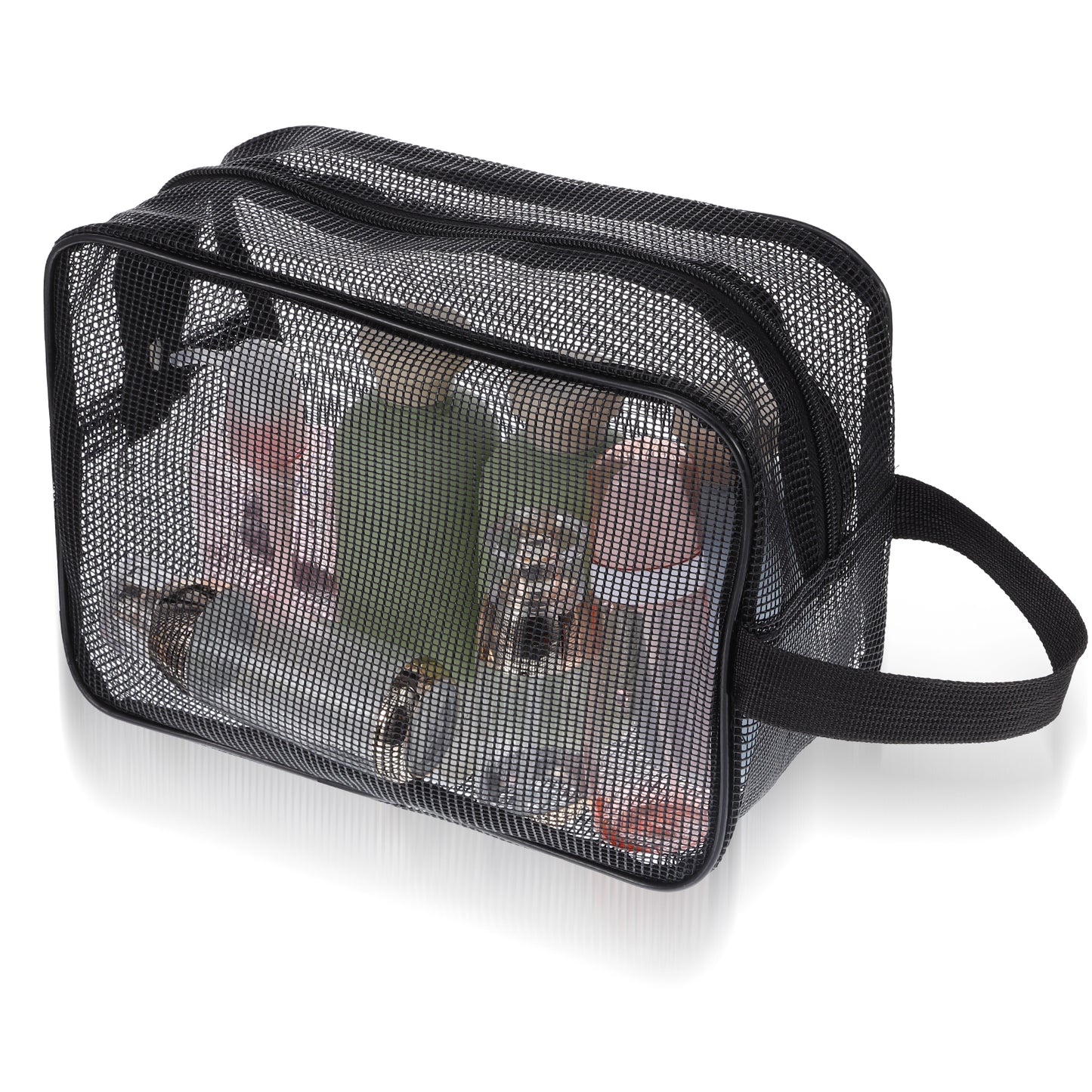 Yolev Gym Shower Bag Black Mesh Shower Caddy Portable Quick-Dry Gym Toiletry Bag with Zipper Mesh Toiletry Bag for Women Men Bathroom Camping Travel College Dorm Room