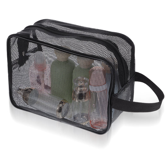 Yolev Gym Shower Bag Black Mesh Shower Caddy Portable Quick-Dry Gym Toiletry Bag with Zipper Mesh Toiletry Bag for Women Men Bathroom Camping Travel College Dorm Room