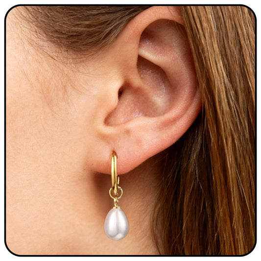 Gold Plated Pearl Dangle Earrings, Small Pearl Drop Huggie Hoop Earrings, Dainty Gold Wedding Earring Jewelry Gifts For Women