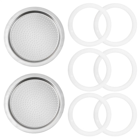 8PCS Moka Pot Accessories 6PCS Silicone Gasket and 2PCS filter Plates