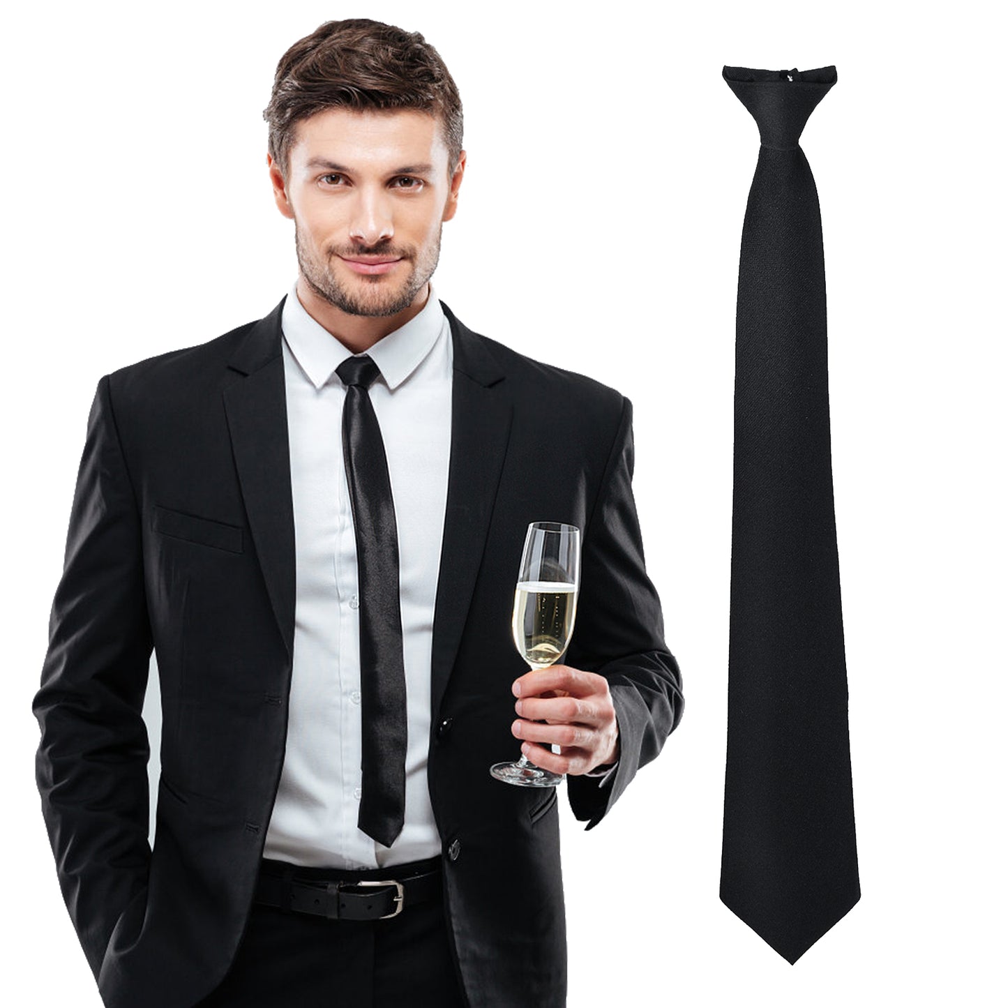 Tucnoeu Black Clip On Ties for Men,Solid Color 3.15" (8cm) Men's Neckties Suit and Tie,Premium Formal Black Ties for Men Business Wedding Party