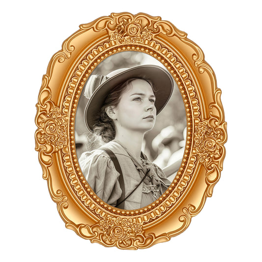 Small Vintage Picture Frames 2.5x3.5 Antique Ornate Oval Mini Picture Frames for Wall Mount and Tabletop, Gold, Resin, Elegant Home Decor