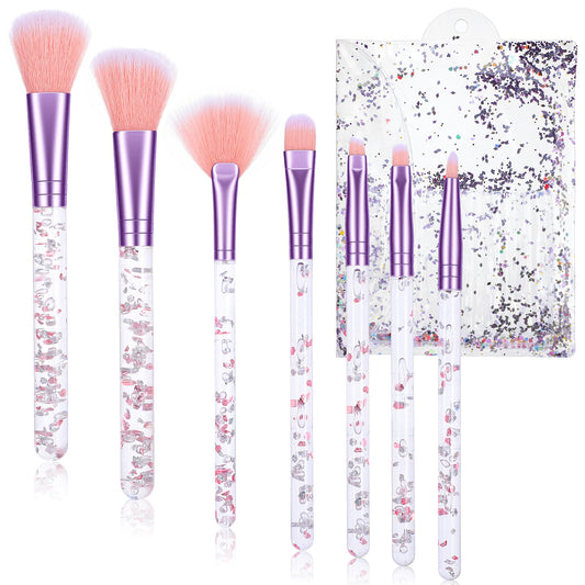 7 Pcs Makeup Brush Set - Crystal Sparkles Pink Make up Brushes - Blush Powder Fan Lip Eye Shadow Eyebrow Eye Blender Brushes