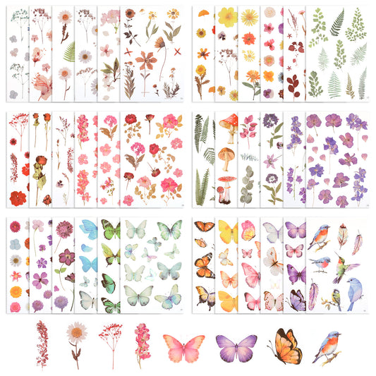 Yolev 36 Sheets Plant Flower Butterfly Stickers Set Natural Flower Stickers for Scrapbooking, Floral Resin Stickers Decals Botanical Journaling Sticker for Journaling, Scrapbook Supplies, Junk Journal