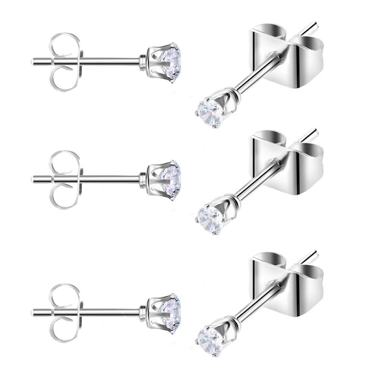 6 Pairs Silver Stud Earrings for Women 2mm Cubic Zirconia Stud Earrings Steel Round Ball Cartilage Earring Set for Men Women 20G CZ Studs Jewelry Set