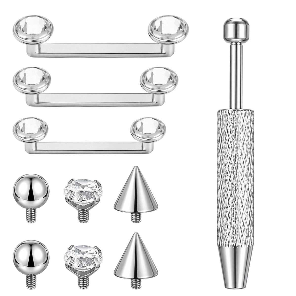 G23 Titanium Surface Piercing Jewelry with 6 Replacement Balls&Grabber Tool