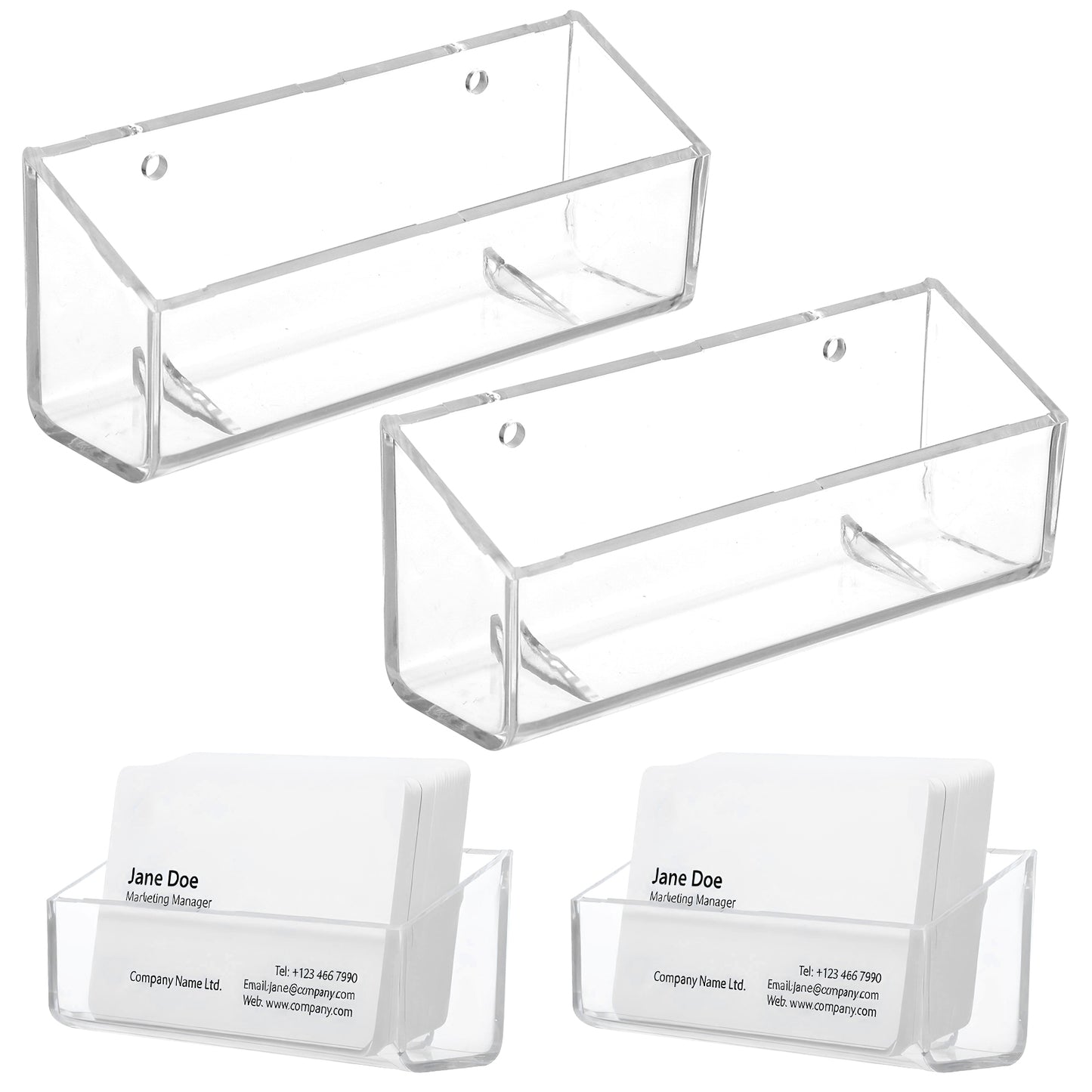 Yolev 2 Pcs Acrylic Business Card Holder Wall Mount Clear Business Card Organizer Hanging Office Calling Cards Display Stand Visiting Cards Desktop Organizer for Home Wall Mount or Place on Desk