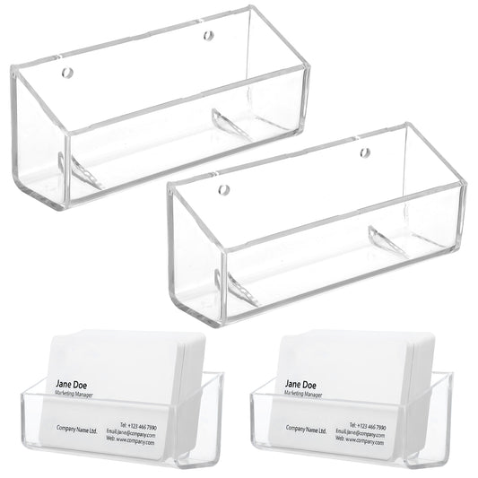 Yolev 2 Pcs Acrylic Business Card Holder Wall Mount Clear Business Card Organizer Hanging Office Calling Cards Display Stand Visiting Cards Desktop Organizer for Home Wall Mount or Place on Desk