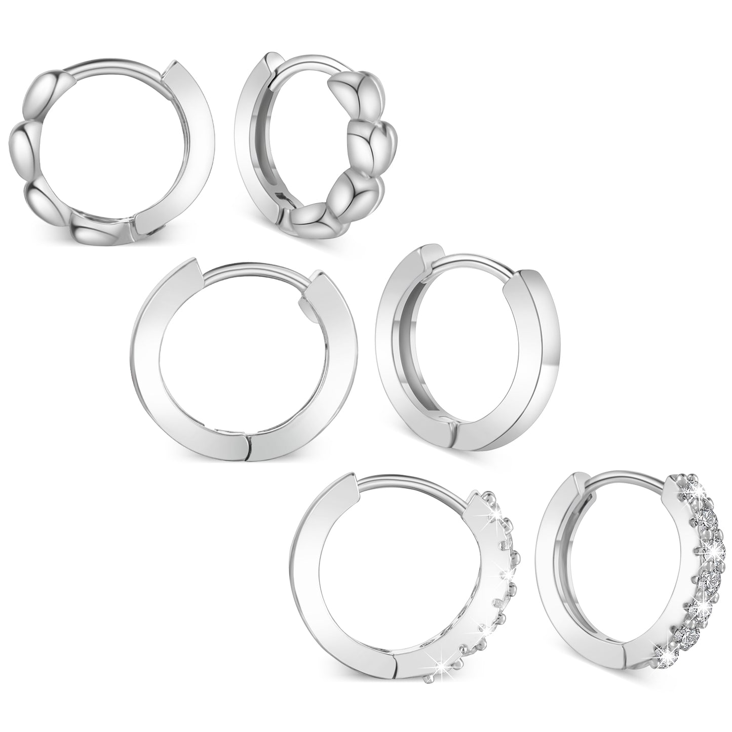 Silver Hoop Earrings For Women, 3 Pairs Small Round Hoops, 10mm Inner Diameter, Minimalist Everyday Earrings