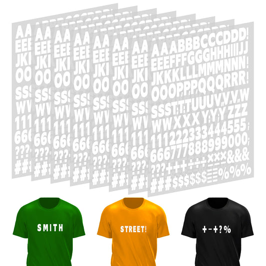 8 Sheets 1328pcs Iron-on Vinyl White alphanumeric