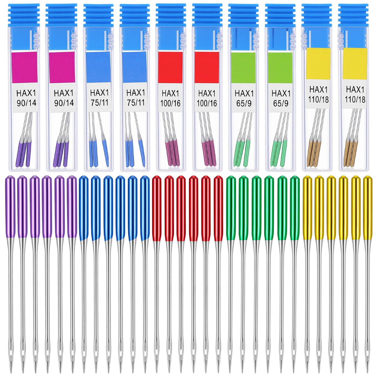 60Pcs Universal Sewing Machine Needles, Regular Point Sewing Machine Needles Universal, Steel Ballpoint Needle for Sewings Machine(9/11/14/16/18 Mixed Size)