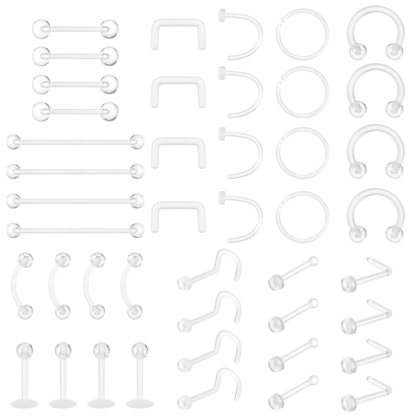 Tucnoeu 44pcs Clear Nose Stud,Piercing Retainer Set,Nose Piercing Kit,Clear Septum Ring,Eyebrow Piercing,Earring Retainer Piercing Jewelry for Work Surgery