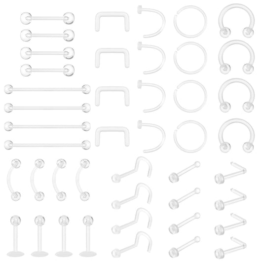 Tucnoeu 44pcs Clear Nose Stud,Piercing Retainer Set,Nose Piercing Kit,Clear Septum Ring,Eyebrow Piercing,Earring Retainer Piercing Jewelry for Work Surgery