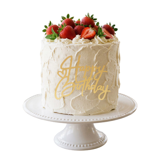 Gold Happy Birthday Cake Topper, Mirror Acrylic Cake Topper, Happy Birthday Sign for Cakes Cupcake Birthdays Party(4 x 3in)