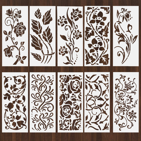 10 Pcs Stencils for Crafts Reusable for Painting On Wood Flower Stencils for Crafts Reusable On Walls Wildflower Canvas DIY Craft Scrapbooking Camo Stencils for Spray Paint Journaling Graffiti