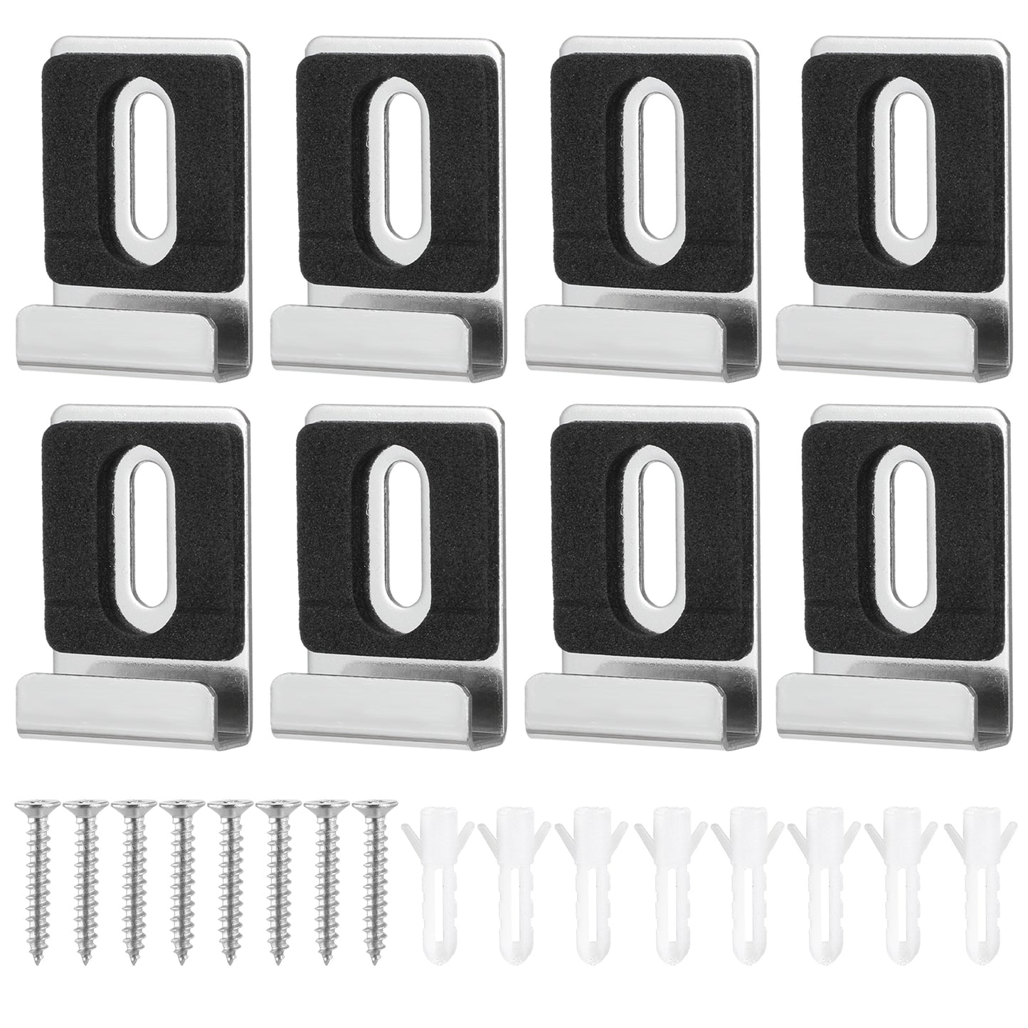 8pcs Metal Mirror Holder Kit, Heavy Duty Mirror Clips with Screws Rubber Pads Mirror Hanger Hardware for Frameless Mounting Wall Tile Billboard Display