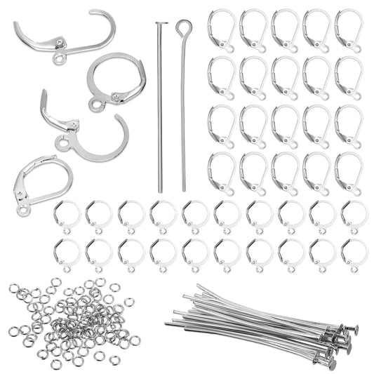 Josojoou 180PCS Earring Making Kit, Eye Pins, Lever Hooks, Jump Rings, Earring Hook Set, Anti-Sensitive Jewelry Making Accessories Kit for Earrings, Bracelets, DIY, Crafts