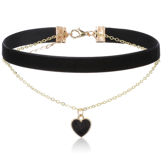 Neyauo Heart Choker Adjustable Gothic Necklace Velvet Choker Necklace for Women, Soft Collar Chain for Halloween and Cosplay Party(Black)