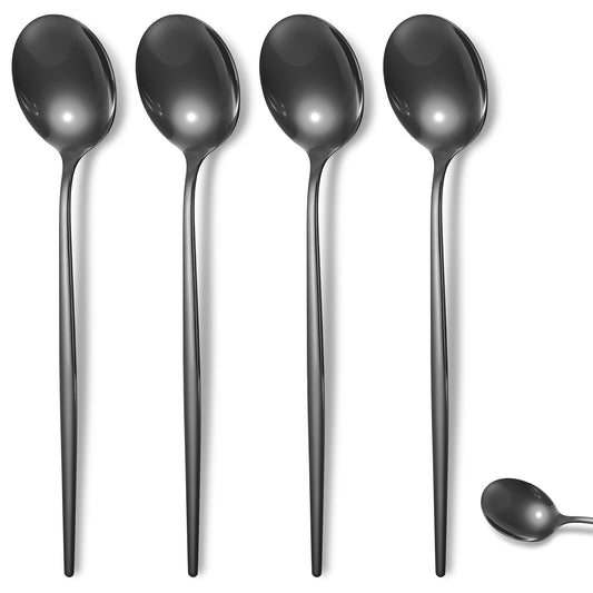 Set of 4 Coffee Spoons Stainless Steel 20.3 cm Black Dessert Spoon Espresso Coffee Spoon Set for Households Restaurants Canteens