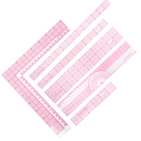 6 Pieces Clear Plastic Ruler Beveled Transparent Ruler French Inch Metric Ruler Clear Sewing Ruler L Shaped Ruler Right Angle Ruler Measuring Tool Ruler Set with 2 Grid Scales Ruler for Clothes Design